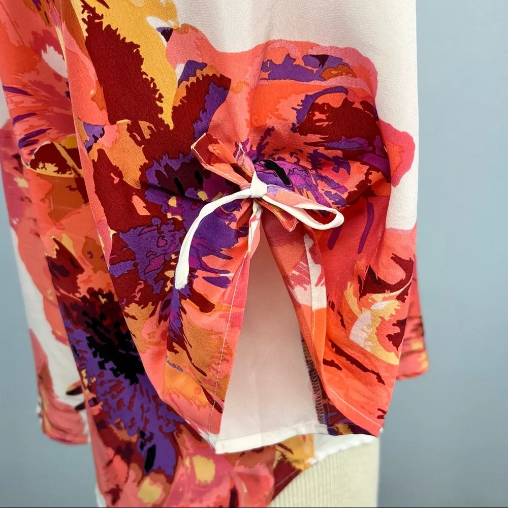 Yumi Kim Silk Floral Long Sleeve Yumi  Top Size XS in Cream and Coral - Picture 5 of 9